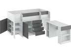 Lit Mezzanine 90x200cm avec ¨¦chelle Placard Bureau amovible biblioth¨¨que et des ¨¦tag¨¦res SMIDA L Blanc Vertchez/Graphite