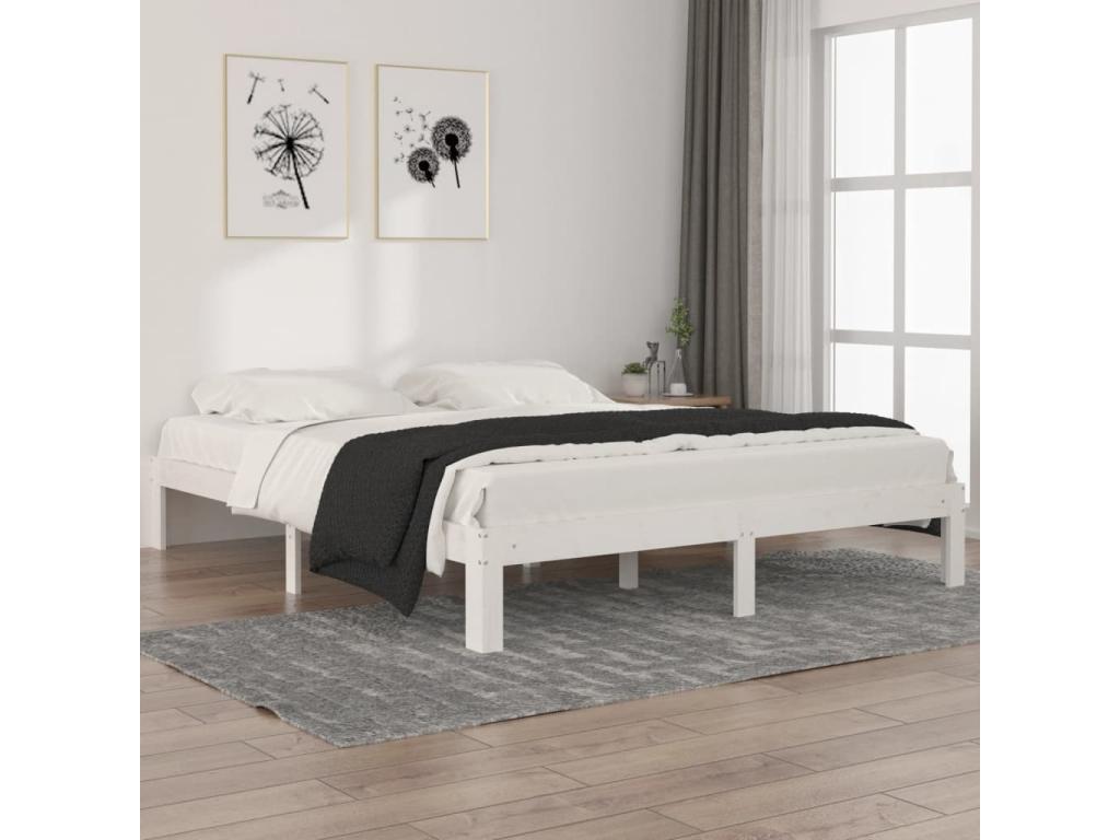 Cadre de lit Blanc Bois de pin massif 160x200 cm