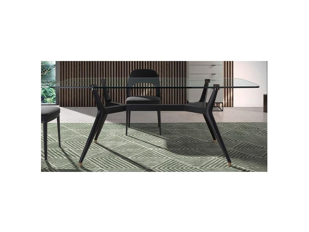 Table ¨¤ manger en verre tremp¨¦ et pieds en bois de weng¨¦ Vertchez