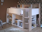 Lit combin¨¦ 90x200 cm avec bureau et rangements - Blanc et naturel - Meublita