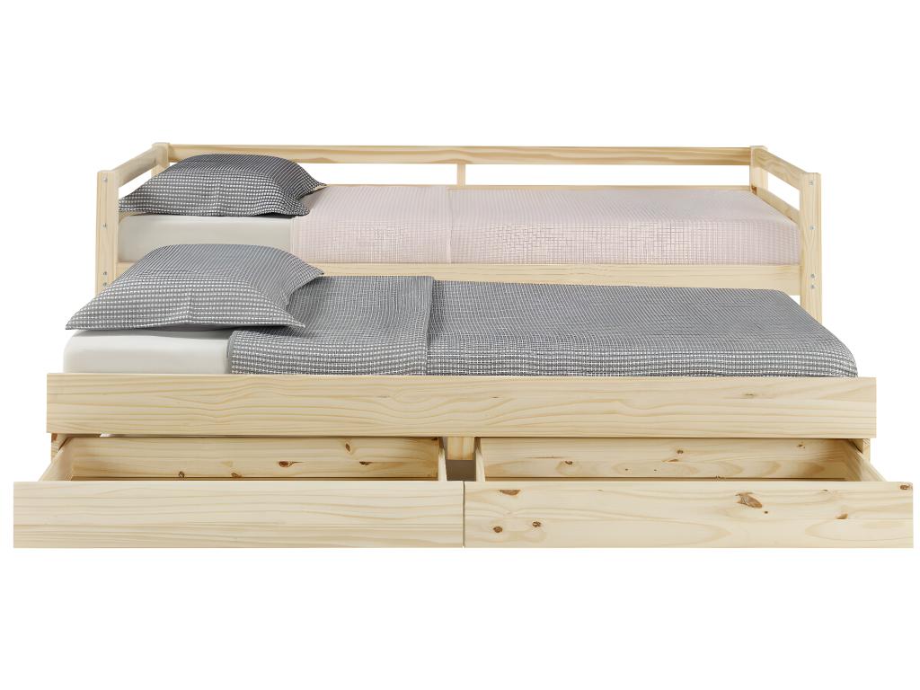 Pack banquette lit gigogne avec 2 matelas 90x200 cm bois massif bois naturel Vertchez