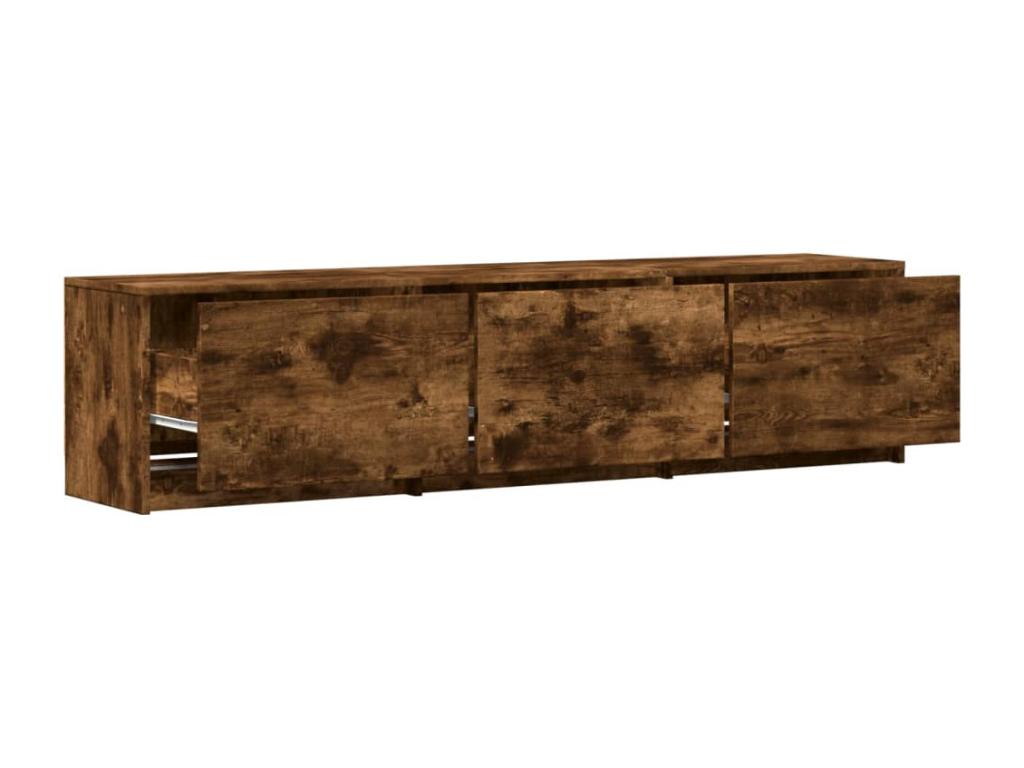 Meuble TV avec LED ch¨ºne fum¨¦ 165x34x40 cm bois d'ing¨¦nierie