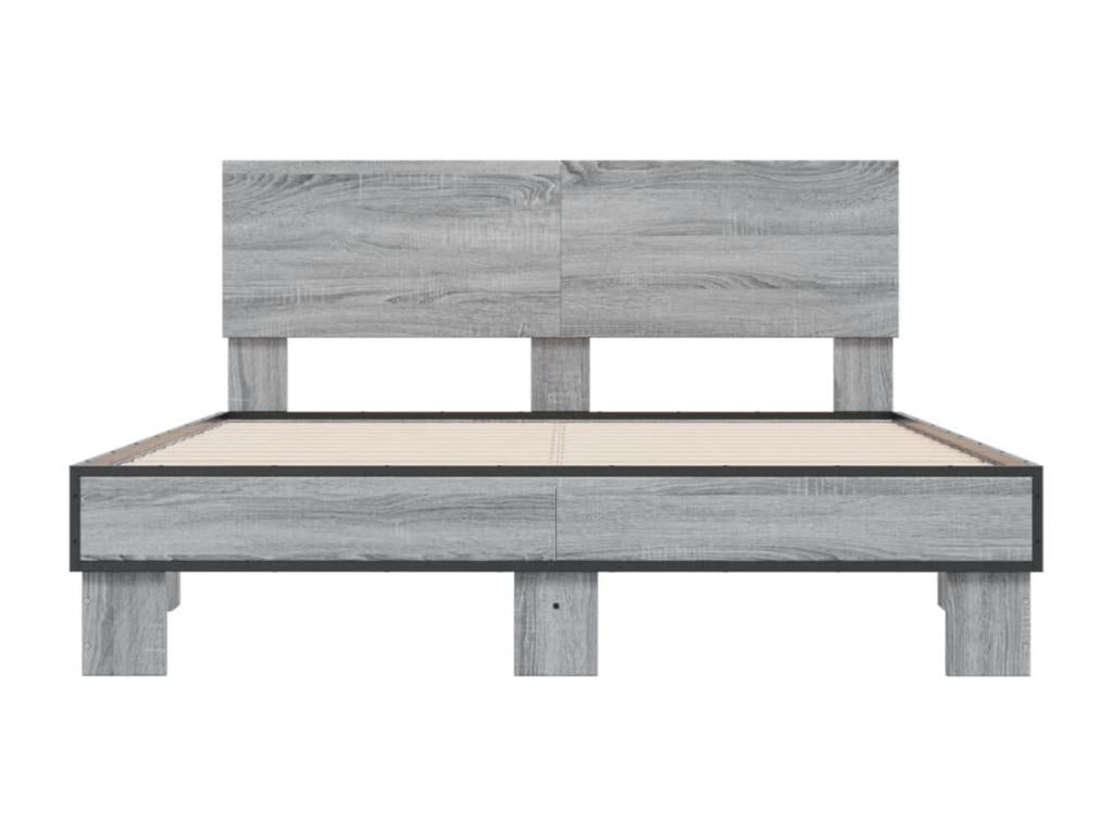 Cadre de lit Vertchez gris 120x200 bois d'ing¨¦nierie et m¨¦tal