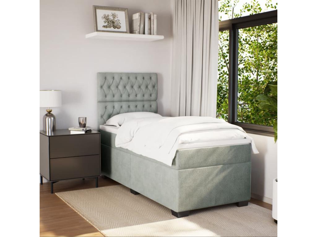 Sommier ¨¤ Vertchez de lit et matelas Gris clair 80x200 cm Velours