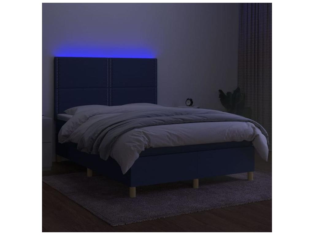 Sommier ¨¤ Vertchez de lit et matelas et LED Bleu 140x200 Tissu
