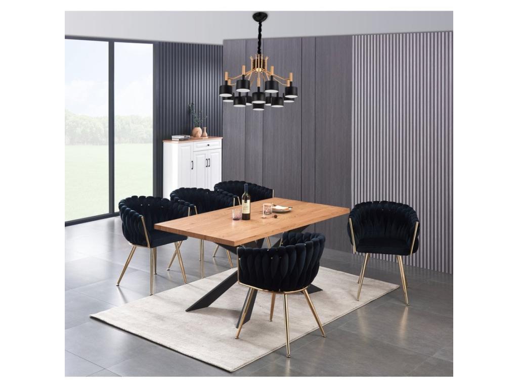 ROMA - Chaise Tiss¨¦e en Velours - Avec Accoudoirs - Noir