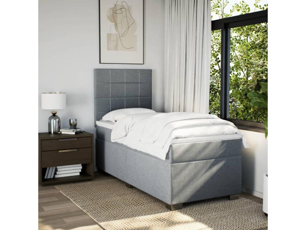 Sommier ¨¤ Meublita de lit avec matelas Gris clair 100x200cm Tissu