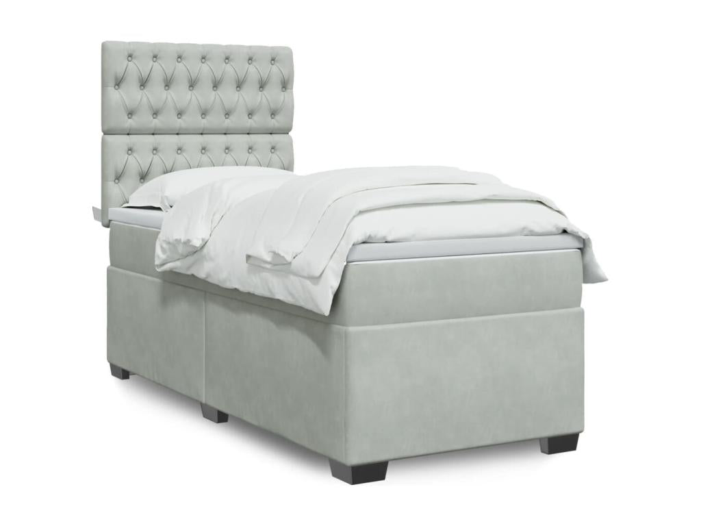 Sommier ¨¤ Vertchez de lit et matelas Gris clair 80x200 cm Velours
