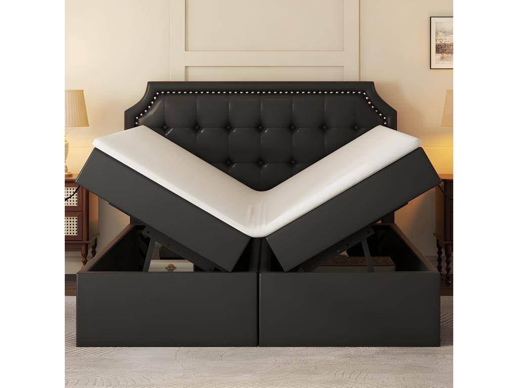 Lit coffre 140x200cm rembourr¨¦ en similicuir - ouvert des 2 c?t¨¦s - Noir