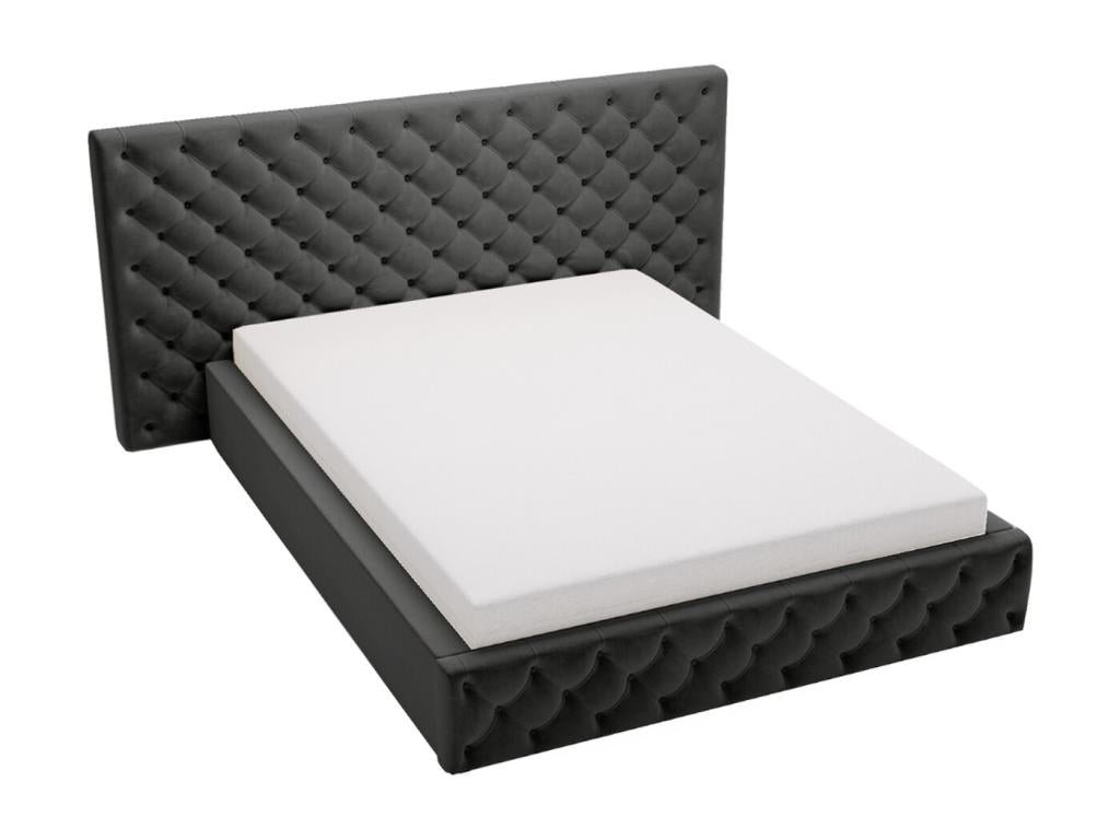 Lit rembourr¨¦ avec rangement - 120x200 - lit double - velours - noir - Madera
