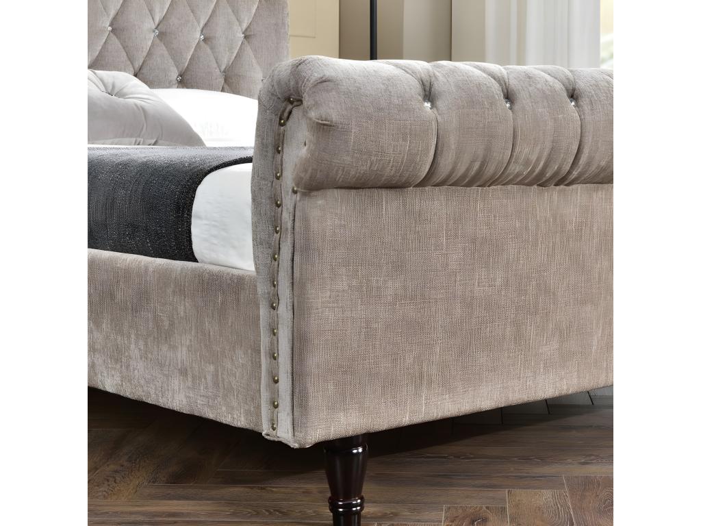 Lit Meublita Luxe Velours - Tissu Beige - 160x200 cm